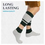 BAVARIA TRACHTEN Lederhosen Socks for Men - German Oktoberfest High Knee Wool Sock - Loferl Bavarian Green Heather White - Size 10-13