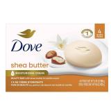 Dove Beauty Bar Soap Shea Butter 4 Count for Nourished, Radiant Skin, Enriches Skin 3.75 oz