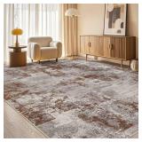 Tortania Washable 6x9 Area Rug for Living Room: Modern Abstract Neutral Large Soft Thin Rugs - Non Slip Indoor Carpet for Bedroom Dining Room Office Nursery Home Floor Decoration - Brown