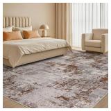 Tortania Washable 6x9 Area Rug for Living Room: Modern Abstract Neutral Large Soft Thin Rugs - Non Slip Indoor Carpet for Bedroom Dining Room Office Nursery Home Floor Decoration - Brown