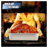 16" Roasting Pan with Rack,  P&P CHEF Stainless Steel Roaster Lasagna Pan with Cooling Flat & V-shaped Baking Rack, Dishwasher & Oven Safe