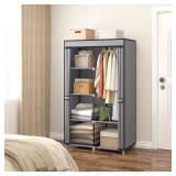 MOGELAFOO 35 Inch Portable Wardrobe Closet for Small Room, Clothing Organizer Storage Rack with Non-Woven Fabric Cover, 1 Clothes Hanging Rod, 6 Storage Shelves, Grey