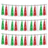 3P Red Green White Foil Fringe Metallic Tassel Streamers Banner Tassel Garland for Parade Floats, Graduation, Wedding, Birthday, Halloween, Christmas, Mexican Italian Birthday Party Decorations