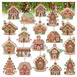 Estune 28 Pcs Christmas Gingerbread House Diamond Painting Keychains Double Sided Art Christmas Ornaments DIY Diamond Key Rings 5D Full Drill Keyring Pendants for Xmas Holiday Party(Colorful)