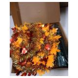 5 FT Fall Tree Fall Decor, Pop Up Tinsel Maples Tree with Timer 50 Warm White Lights Orange Pumpkins Battery Operated Lighted Halloween Tree Fall Decorations for Home Harvest Thanksgiving Party Indoor