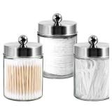 Komashr 2PC Apothecary Jar Canisters Bathroom Vanity Organizer - Qtip Holder Storage Countertop & Stainless Steel Lids &Cute Stickers for Qtips,Cotton Swabs,Makeup Sponges,Floss (Brushed Nickel)
