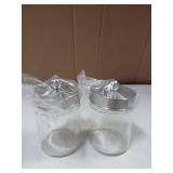 Komashr 2PC Apothecary Jar Canisters Bathroom Vanity Organizer - Qtip Holder Storage Countertop & Stainless Steel Lids &Cute Stickers for Qtips,Cotton Swabs,Makeup Sponges,Floss (Brushed Nickel)