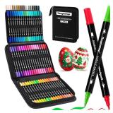 Tongfushop 72 Colors Acrylic Paint Markers, Dual Fine & Brush Tip Paint Pens, No Bleed for DIY Crafts, Rock Painting, Canvas, Wood, Glass, Ceramic, Art Supplies Kit with Case for Artists, Adults, Kids