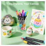 Tongfushop 72 Colors Acrylic Paint Markers, Dual Fine & Brush Tip Paint Pens, No Bleed for DIY Crafts, Rock Painting, Canvas, Wood, Glass, Ceramic, Art Supplies Kit with Case for Artists, Adults, Kids