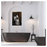 GOVWSRBJ Ghost Reading on Vintage Toilet Canvas Wall Art Spooky Halloween Decor with Floral Bathroom Scene Autumn Palette Haunted House Gift 12x18in Frameless