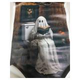 GOVWSRBJ Ghost Reading on Vintage Toilet Canvas Wall Art Spooky Halloween Decor with Floral Bathroom Scene Autumn Palette Haunted House Gift 12x18in Frameless