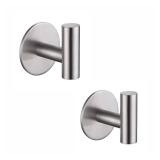 Zuvky Self Adhesive Hooks 304 Stainless Steel Heavy Duty Hangers Without Nails for Bathrooms Kitchen Livingroom Garage Hotel Towel Hook-2 Pack (Silver)