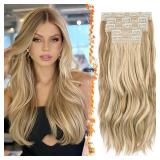 BARSDAR Blonde Clip in Hair Extensions - 20 Inch Loose Wavy Layered Clip in Hair Extensions for Women, 5 PCS Lace Weft Voluminous Easy Wear Soft Synthetic Hairpieces - Golden Blonde Mixed