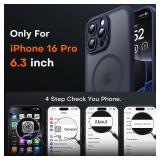 TOCOL Magnetic for iPhone 16 Pro Case, Upgraded Full Camera Protection, Compatible with Magsafe, Drop Protection, Translucent Matte Back Bumper for iPhone 16 Pro 6.3-Inch (Dark Blue)