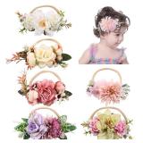 Cinaci 6 Pack Delicate Floral Rose Daisy Flower Super Stretchy Soft Nylon Headbands Hair Bands Accessories for Baby Girls Newborns Infants Toddlers Kids