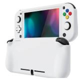 PlayVital ZealProtect Protective Case for Nintendo Switch Lite, Ergonomic Grip Hard Cover - Durable Shock-absorbent Anti-Scratch with Screen Protector & Thumb Grip Button Caps, White