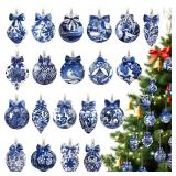 Yuntau 40 Pcs Christmas Chinoiserie Ornaments Blue and White Porcelain Wooden Flat Decoration Christmas Tree Ornaments Chinoiserie Hanging Decor Porcelain Pendants for Small Xmas Tree Decor(Creative)
