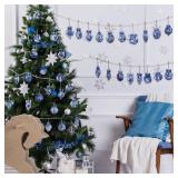 Yuntau 40 Pcs Christmas Chinoiserie Ornaments Blue and White Porcelain Wooden Flat Decoration Christmas Tree Ornaments Chinoiserie Hanging Decor Porcelain Pendants for Small Xmas Tree Decor(Creative)