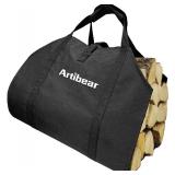 Artibear Outdoor Indoor Firewood Log Carrier Bag, 39 x 18 Waxed Canvas Holder Firewood Bag for Camping Fireplace