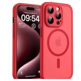 TOCOL Magnetic for iPhone 15 Pro Case, Upgraded Full Camera Protection, Compatible with Magsafe, Drop Protection, Translucent Matte Back Bumper Phone Cover 6.1-Inch (Red)