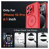 TOCOL Magnetic for iPhone 15 Pro Case, Upgraded Full Camera Protection, Compatible with Magsafe, Drop Protection, Translucent Matte Back Bumper Phone Cover 6.1-Inch (Red)