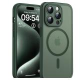 TOCOL Magnetic for iPhone 15 Pro Case, Upgraded Full Camera Protection, Compatible with Magsafe, Drop Protection, Translucent Matte Back Bumper Phone Cover 6.1-Inch (Alpine Green)