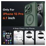 TOCOL Magnetic for iPhone 15 Pro Case, Upgraded Full Camera Protection, Compatible with Magsafe, Drop Protection, Translucent Matte Back Bumper Phone Cover 6.1-Inch (Alpine Green)