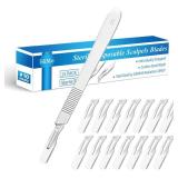 15 Pack Surgical Blades #10 Round with Stainless Steel Scalpel Handle, High Carbon Steel Dermablade Blades Individually Wrapped Sterile for Dermaplaining, Podiatry, Crafts & More