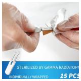 15 Pack Surgical Blades #10 Round with Stainless Steel Scalpel Handle, High Carbon Steel Dermablade Blades Individually Wrapped Sterile for Dermaplaining, Podiatry, Crafts & More