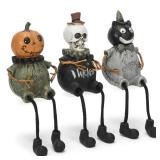 Transpac Boo Wicked Spooky Green 7.5 x 2.25 Resin Decorative Tabletop Figurine Shelf Sitter Set 3