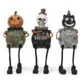 Transpac Boo Wicked Spooky Green 7.5 x 2.25 Resin Decorative Tabletop Figurine Shelf Sitter Set 3