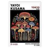 BFADMN Yayoi Kusama Magical Mushrooms Wall Art Print Abstract Japanese Botanical Wall Decor Vintage Tokyo Aesthetic Posters For Bathroom Kitchen Gallery Living Room Bedroom Decor 16x24in Unframed