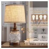 19.5" Farmhouse Bedside Table Lamps Set of 2 Rustic Lamps for Nightstand Bedroom with USB Ports Vintage Traditional White Carved Floral Night Light Lamps for Living Room End Tables Decor
