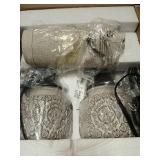 19.5" Farmhouse Bedside Table Lamps Set of 2 Rustic Lamps for Nightstand Bedroom with USB Ports Vintage Traditional White Carved Floral Night Light Lamps for Living Room End Tables Decor