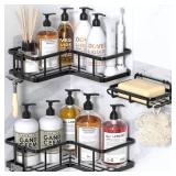 YASONIC Shower Caddy Corner, 3-Pack Adhesive Rustproof Stainless Steel Shower Shelves with Soap Holder, No Drilling Shower Organizer Corner for Dorm, Renters Bathroom, Black