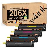 206X 206A Toner Cartridge 4 Pack High Yield (Latest Upgraded Chip) Compatible Replacement for HP 206X W2110X W2111X W2112X W2113X use with Color Pro M255dw MFP M283fdw M283cdw M282nw Pirnter