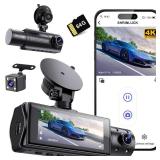 Miden X5 4K WiFi Dash Cam Front and Rear Inside, 2160P+1080P+1080P FHD 3 Channel Dash Camera for Cars, 360° All Sides Dashcam, Free 64G SD Card, G-Sensor, WDR, Night Vision, 24H Parking Monitor