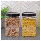 Cornucopia Brands 32oz Square Plastic Jars (4-Pack, Quart); Clear Rectangular 4-Cup Canisters w/Black Lids, Easy-Grip Side