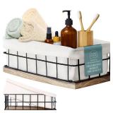 AURA NEST Metal Baskets for Organizing - Black Metal Basket with Liner, Wire Bin Wooden Decorative Baskets for Home Decors, Bathroom Decor Sets & Kitchen Decor, Wire Basket with Liner (Large)