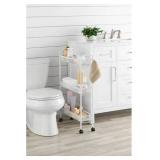 Mainstays 3-Tier Slim Rolling Bathroom Storage Cart with Hooks, White