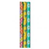Hallmark Holiday Wrapping Paper with Cut Lines on Reverse (3 Rolls: 120 sq. ft. ttl) Teal  Yellow  Pink  Orange Patchwork and Donkeys for Christmas  Kwanzaa  Three Kings Day