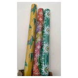 Hallmark Holiday Wrapping Paper with Cut Lines on Reverse (3 Rolls: 120 sq. ft. ttl) Teal  Yellow  Pink  Orange Patchwork and Donkeys for Christmas  Kwanzaa  Three Kings Day