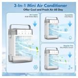 APPEARS NEW - Portable Air Conditioner, Personal Evaporative Air Cooler with Dual Tank, 2 Mist Modes, 3 Wind Speed, USB Powered Desk Cooling Fan with 7-Color Mood Lighting for Office/Bedroom
