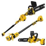 APPEARS NEW - IMOUMLIVE 2-IN-1 Cordless 8 Inch Pole Saw & Chainsaw, 21V 3Ah Battery, 14.7ft Max Reach, 8.3lb Lightweight, Powered Pole Saws for Tree Trimming, Tree Trimmer for Branch Cutting