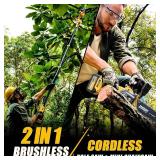 APPEARS NEW - IMOUMLIVE 2-IN-1 Cordless 8 Inch Pole Saw & Chainsaw, 21V 3Ah Battery, 14.7ft Max Reach, 8.3lb Lightweight, Powered Pole Saws for Tree Trimming, Tree Trimmer for Branch Cutting
