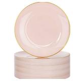 FACTORY SEALED - Nervure 50PCS Pink and Gold Plastic Plates - 10.25 inch Pink Disposable Plates with Gold Rim - Party Plate - Dinner Plate Ideal for Wedding & Party