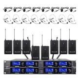 FACTORY SEALED - Wireless Microphone System UHF 8 Channel Lavalier Mic Bodypacks Lapel Mic 8 Headsets for Karaoke System Church Speaking Conference Meeting Classroom Wedding Party Meeting School