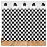 APPEARS NEW - 7x5FT Black and White Checkered Chessboard Theme Photography Background Children