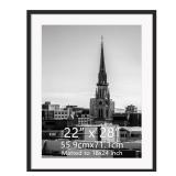 FACTORY SEALED - Hoikwo 22x28 Black Plastic Frame with Plastic Cover, Display Pictures 18x24 with Mat or 22x28 Without Mat, 1 Pack 22 by 28 Frame for Wall Hanging