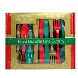 Nicole Fantini Plastic Silverware Heavyweight Combo, Disposable Flatware Red/Green/Gold Cutlery 240 pieces 80 of each Forks, Knives, Spoons